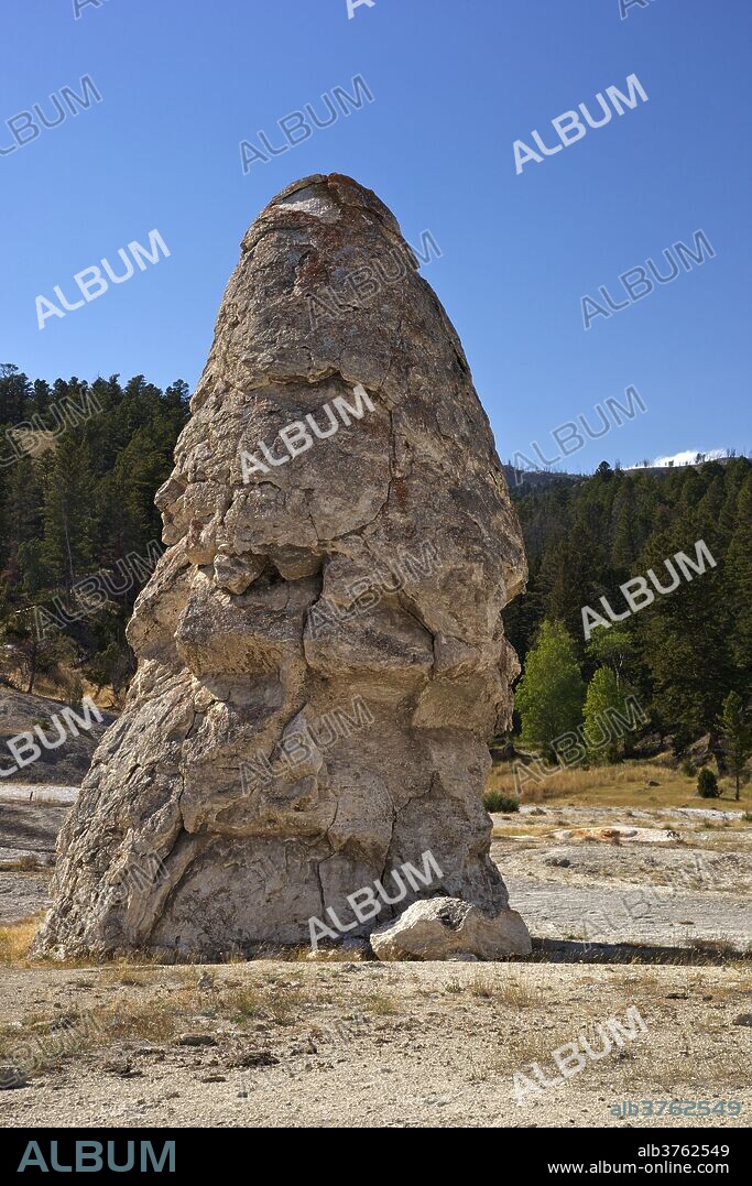 Liberty Cap, a dormant hot spring cone, Mammoth Hot Springs, Yellowstone National Park, UNESCO World Heritage Site, Wyoming, United States of America, North America.