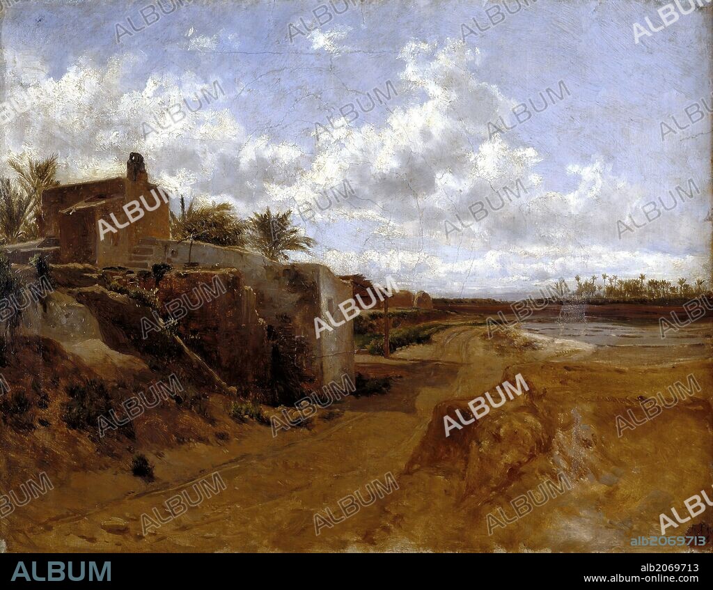 Carlos de Haes / 'Una alquería (Elche)', Hacia 1861, Escuela Española, Óleo sobre papel pegado en lienzo, 32 cm x 40 cm, P05672.