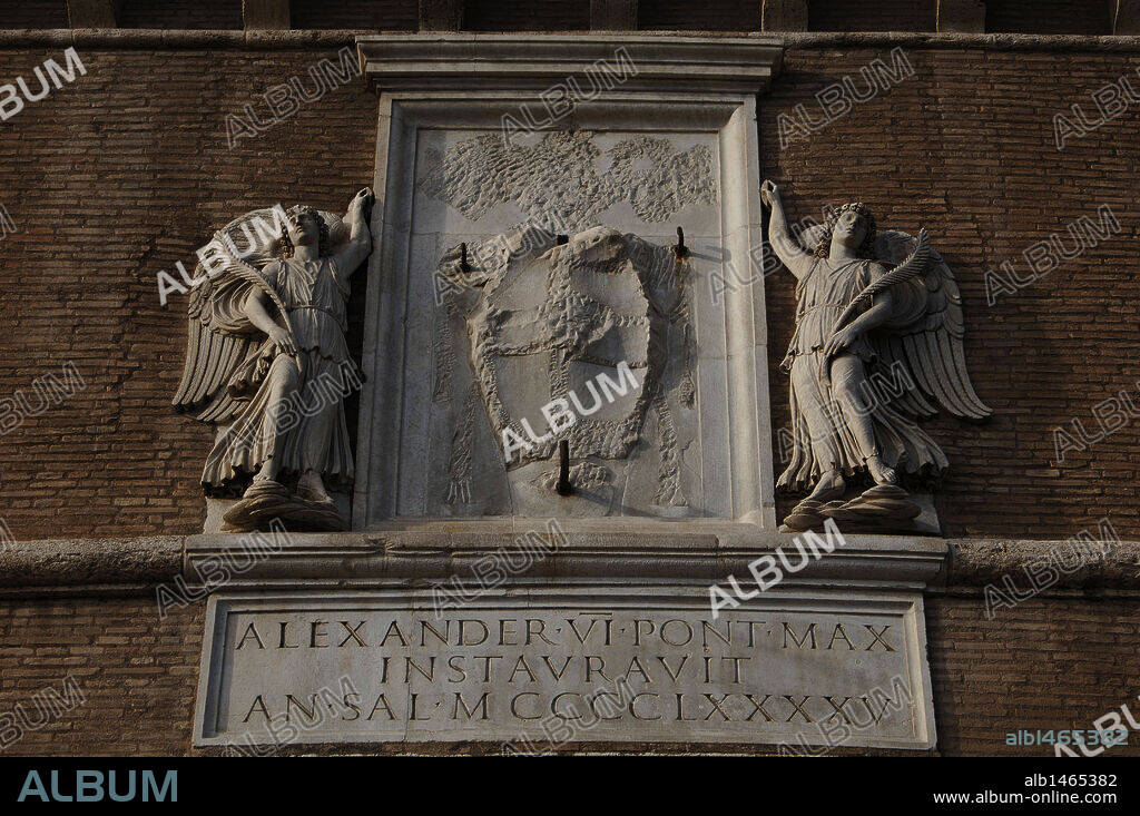 Italy. Rome. Mausoleum of emperor Hadrian or Castle Sant'Angelo. Coat of arms of Pope Alexander VI (1431-1503). Detail.
