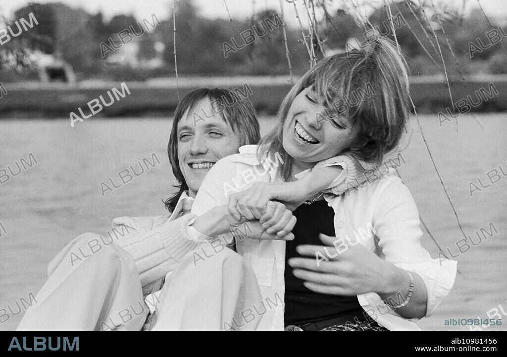 German rock musician and actor Marius Mueller Westernhagen with girl friend Kathrin Schaake at Hamburg, Germany 1970s.