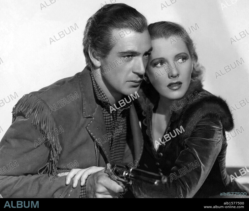 GARY COOPER and JEAN ARTHUR in THE PLAINSMAN, 1936, directed by CECIL B DEMILLE. Copyright PARAMOUNT PICTURES.