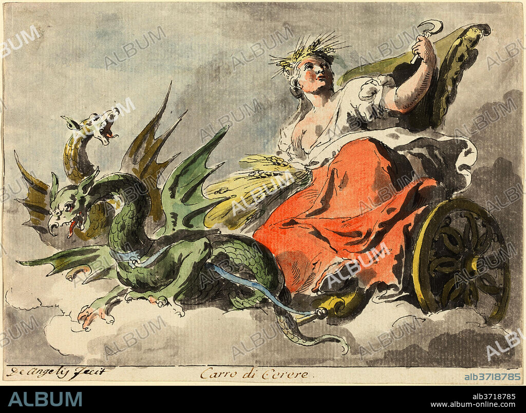 PIETRO DE ANGELIS. Carro di Cerere (Chariot of Ceres). Dimensions: overall: 18 x 24.7 cm (7 1/16 x 9 3/4 in.). Medium: pen and black ink with gray wash and watercolor on laid paper.