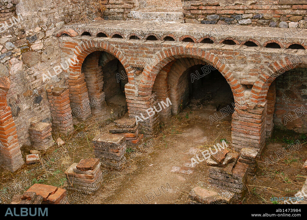 Roman Villa of Pisoes (1st to 4th century A.D.). Roman Bath (Termae). Hypocaust. Near Beja. El Alentejo. Portugal.