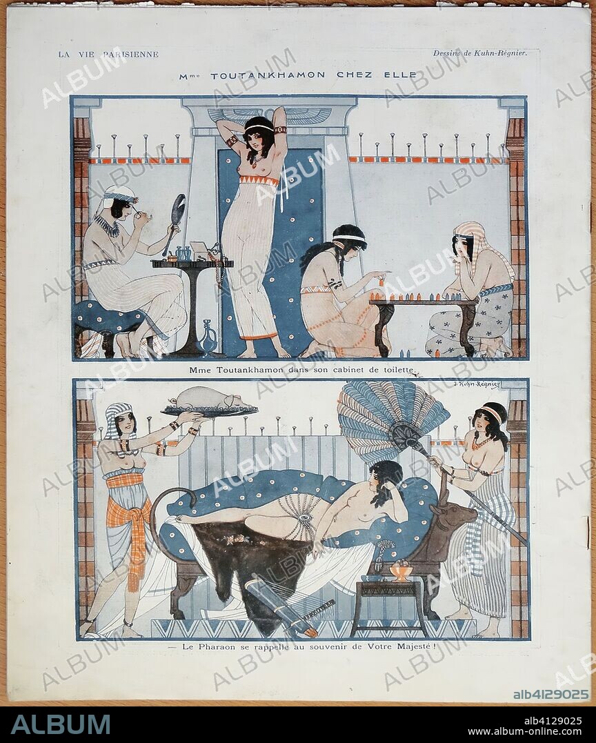 JOSEPH KUHN-REGNIER. Ilustraciones de J. Kuhn-Régnier: Mme Toutankhamon chez elle. La Vie Parisienne, 17 Mars 1923.