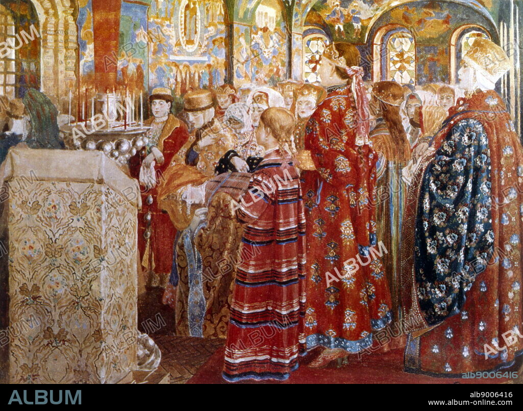 Russian Women of the XVII century, in church. 1899. By Andrei Ryabushkin (1861-1904); . Oil on canvas. Tretyakov Gallery, Moscow, Russia.