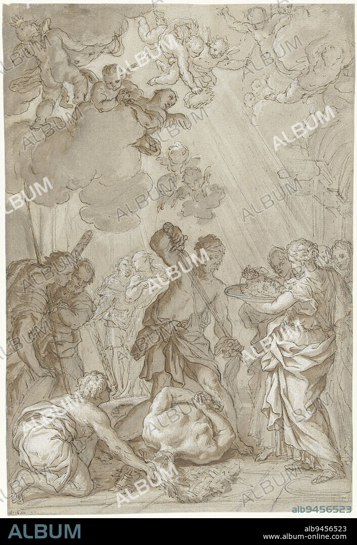 The beheading of John the Baptist, Giuseppe Nicola Nasini, 1667 - 1736, draughtsman: Giuseppe Nicola Nasini, 1667 - 1736, paper, pen, brush, h 361 mm × w 246 mm.