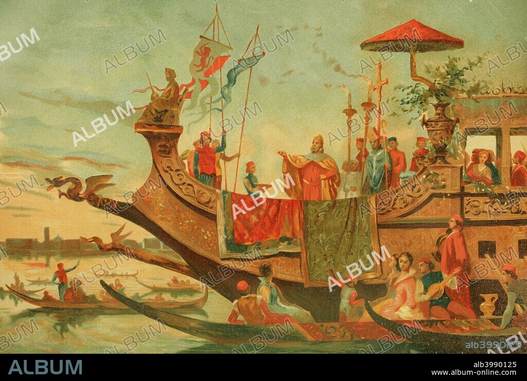Modern Age. Marriage of Venice with the Adriatic. Chromolithography . La Civilizacion (The Civilization), volume III, 1882.