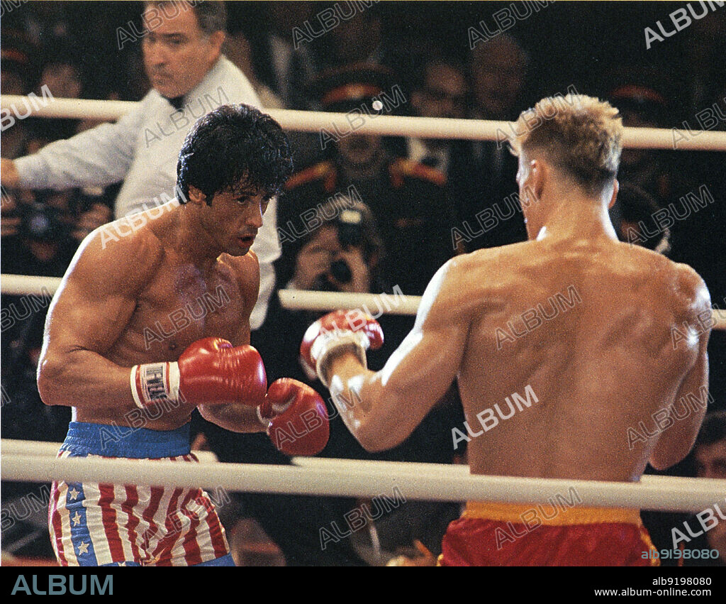 DOLPH LUNDGREN und SYLVESTER STALLONE in ROCKY IV - DER KAMPF DES JAHRHUNDERTS, 1985 (ROCKY IV), unter der Regie von SYLVESTER STALLONE. Copyright M.G.M/UNITED ARTIST.