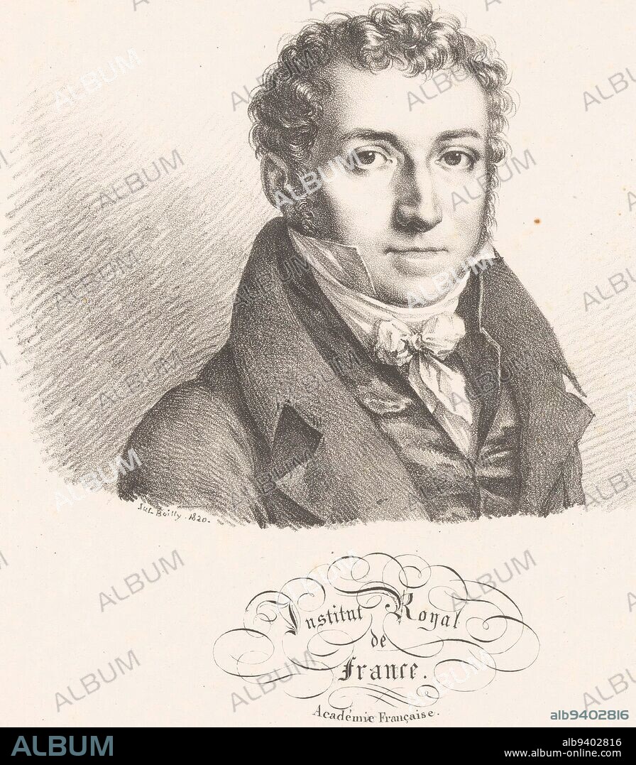 Portrait of the poet Louis-Jean-Népomucène Lemercier, Julien-Léopold Boilly, 1820, print maker: Julien-Léopold Boilly, (mentioned on object), publisher: Antoine François Piéri-Bénard, Paris, 1820, paper, h 354 mm - w 274 mm.