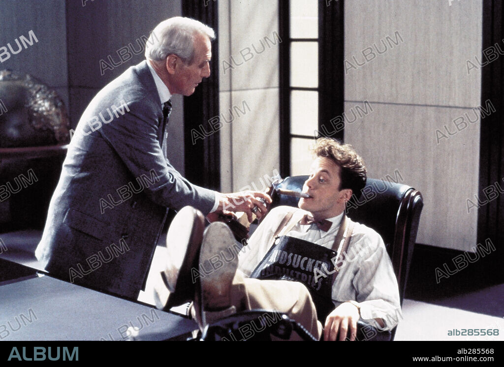 PAUL NEWMAN and TIM ROBBINS in THE HUDSUCKER PROXY, 1994, directed by ETHAN COEN and JOEL COEN. Copyright WARNER BROTHERS.