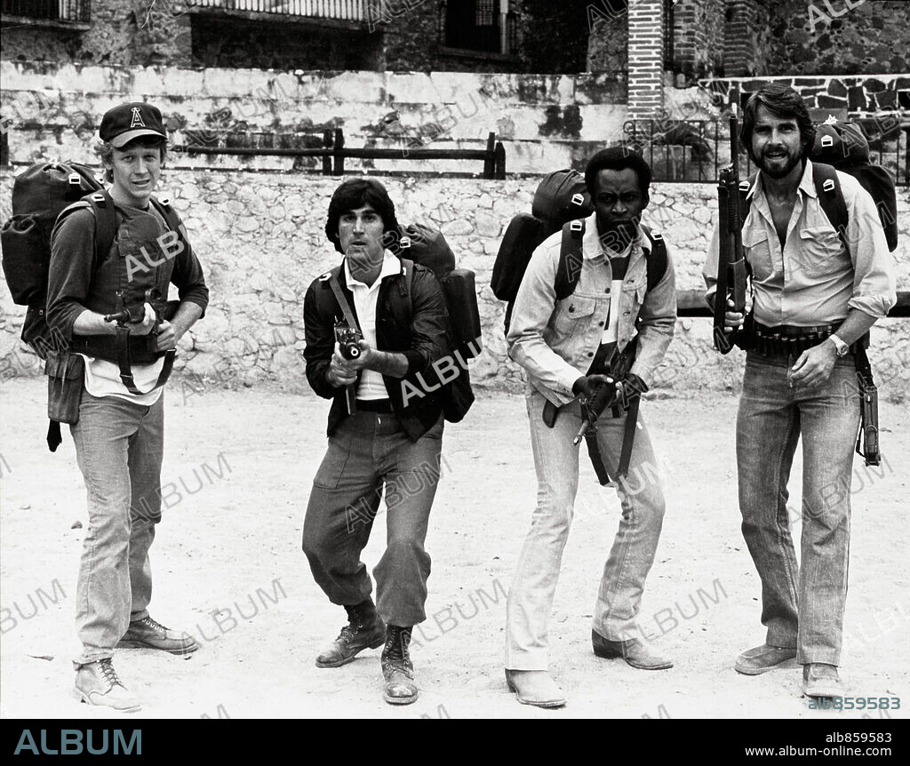 BRUCE DAVISON, CHICK VENNERA, CLEAVON LITTLE and JAMES BROLIN in HIGH RISK, 1981, directed by STEWART RAFFILL. Copyright HEMDALE.