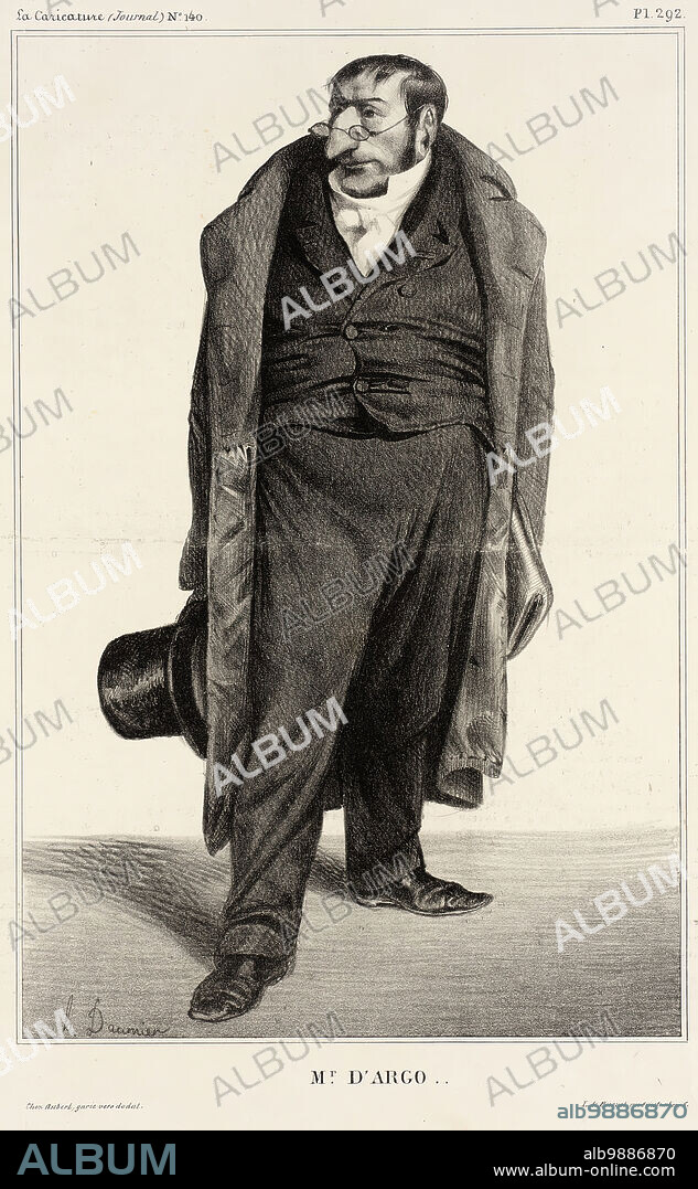 HONORé DAUMIER. Mr. d'Argo, 1833. Antoine-Maurice-Appollinaire, comte d'Argout (1782-1858), French politician, governor of the Bank of France. From periodical: Le Caricatura, 11 July 1833, no. 140, plate 292.