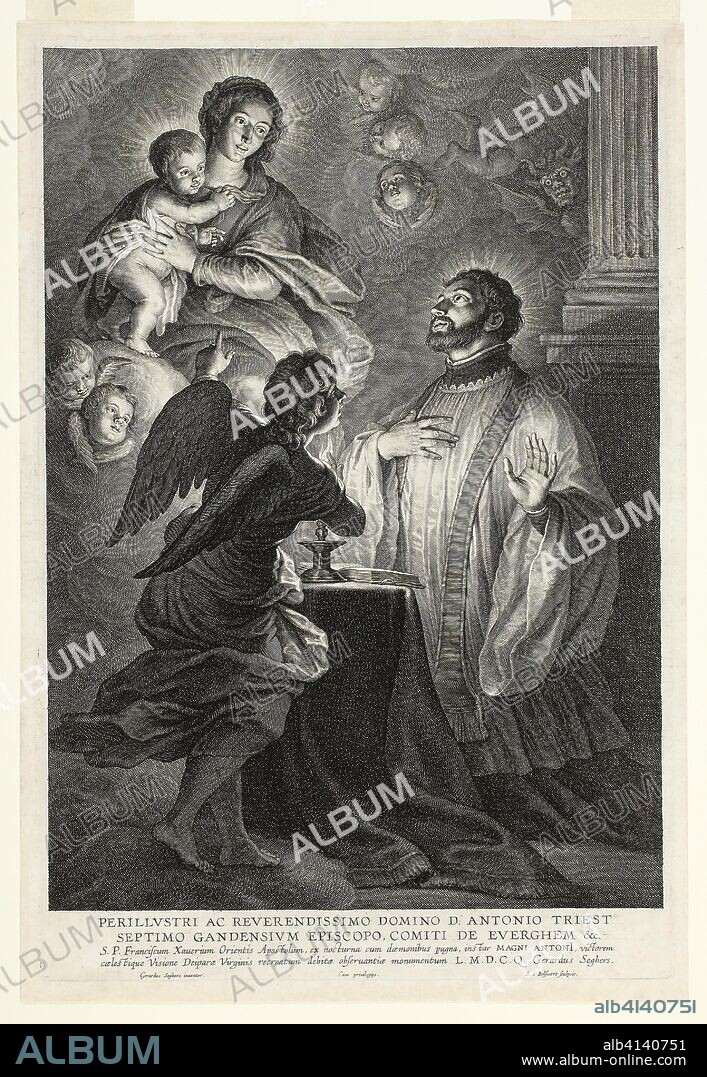 The Virgin and Child Appearing to Saint Francis Xavier. Schelte Adamsz. Bolswert (Dutch, active in Flanders, c. 1586-1659); after Gerard Seghers (Flemish, 1591-1651). Date: 1610-1659. Dimensions: 388 x 278 mm (image); 423 x 285 mm (plate); 442 x 301 mm (sheet). Engraving in black on ivory laid paper. Origin: Netherlands.