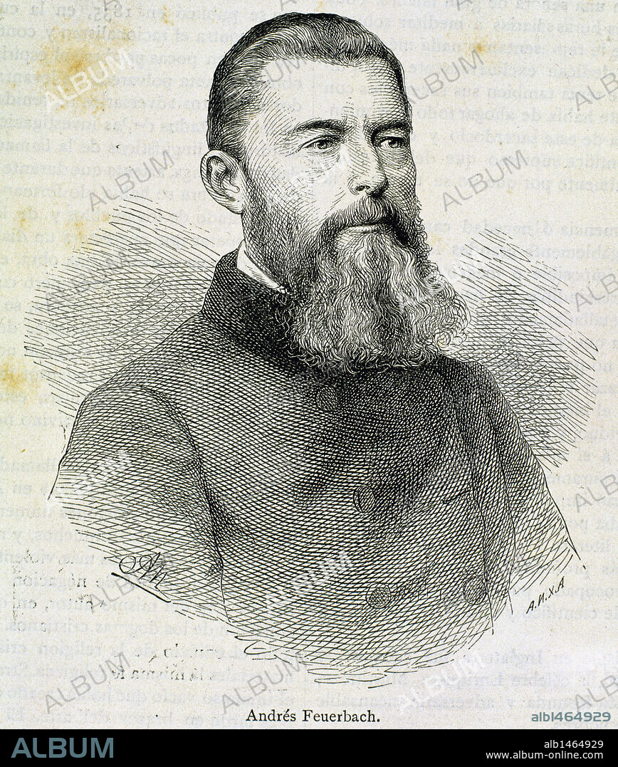 ADOLF NEUMANN. FEUERBACH, Ludwig (1804-1872) Filósofo alemán. Grabado de A. Newmann.