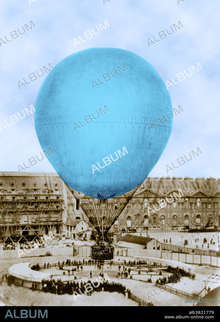Giffard's balloon at the Tuilleries, 1878. Henri Giffard (February 8, 1825 - April 14, 1882) was a French engineer. He invented the injector and the Giffard dirigible, an airship powered with a steam engine, and weighing over 400 pounds. It was the world's first passenger airship (then known as a dirigible). Both practical and steerable, the hydrogen-filled airship was equipped with a 3 hp steam engine that drove a propeller. The exhaust steam was mixed in with the combustion gases and it was hoped by these means to stop sparks rising up to the gas bag. He also installed a vertical rudder. On September 24, 1852 he made the first powered and controlled flight traveling over 16 miles from Paris to Trappes. He was able to make turns and circles, proving that a powered airship could be steered and controlled, but it was too slow to be effective. He was granted a patent for the injector in 1858. In 1878, he built a captive spherical balloon with a.