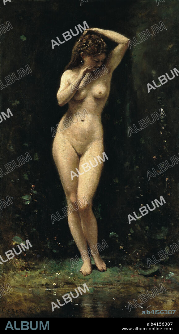 JEAN BAPTISTE CAMILLE COROT. Jean-Baptiste-Camille Corot (París, 1796-1875). El baño de Diana (La Fuente) (hacia 1869 - 1870). Óleo sobre lienzo. 72,1 x 41 cm.