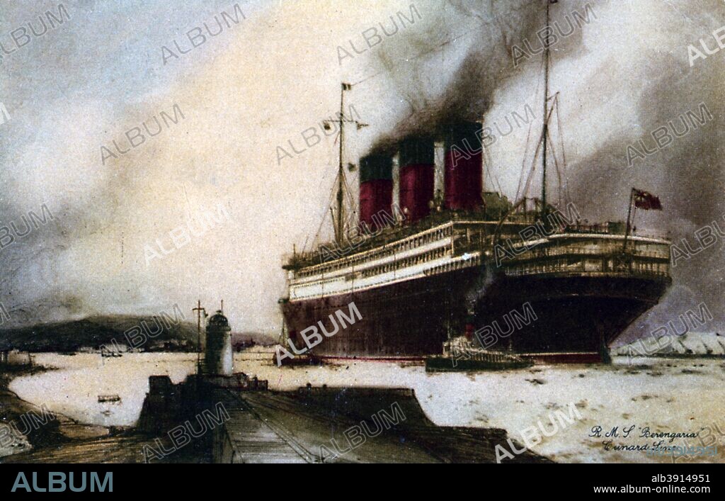The ocean liner RMS 'Berengaria', 20th century. The SS'Imperator', later renamed RMS 'Berengaria', was the first of a trio of successively larger ocean liners that included the 'Vaterland' and the 'Bismarck' built by the German HAPAG Line for the transatlantic passenger service. At the time of her launch, she was the largest passenger ship in the world. Following World War I, the 'Imperator' was handed over to Britain's Cunard Line as part of war reparations, and she sailed as the Cunard flagship 'Berengaria' for the final decade of her career.