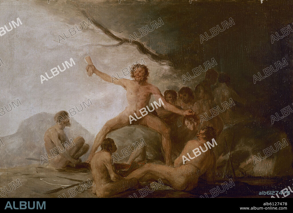 FRANCISCO DE GOYA. CANIBALES CONTEMPLANDO RESTOS HUMANOS - MARTIRIO DE JESUITAS - 1800-1808 - OLEO/TABLA - 32´7 x 47´2 cm.