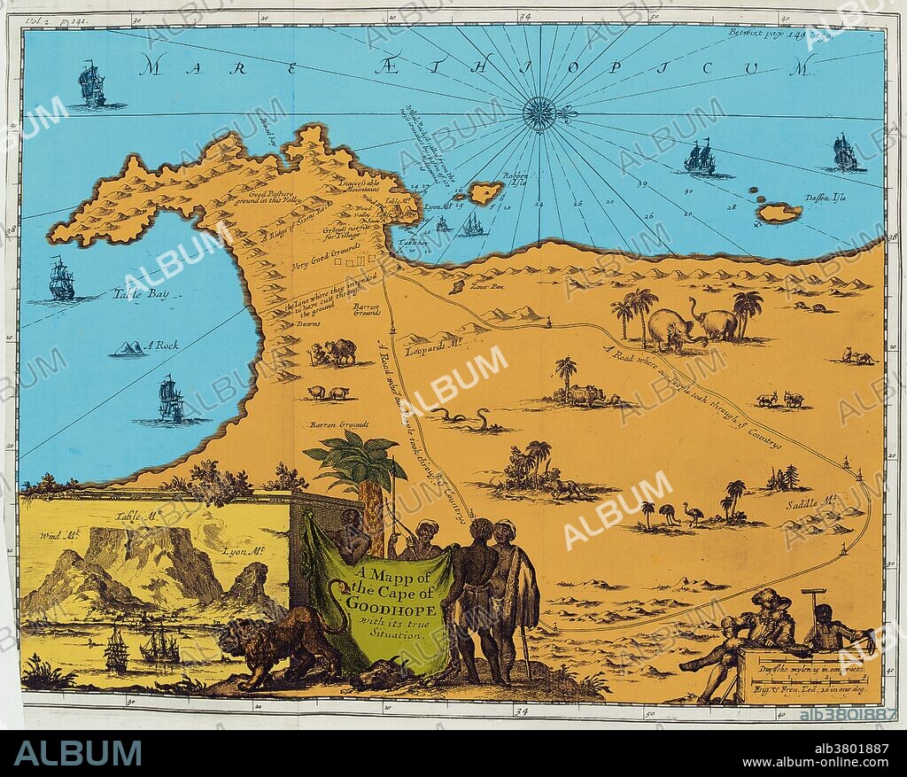 Map of the Cape of Good Hope, South Africa, published 1744 - 1746.