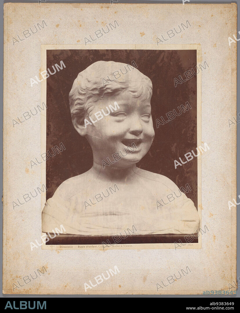 Cast of the bust of a child, Donatello - Buste d'enfant (title on object), Adolphe Giraudon (mentioned on object), 1850 - 1900, photographic support, cardboard, albumen print, height 367 mm × width 294 mm.