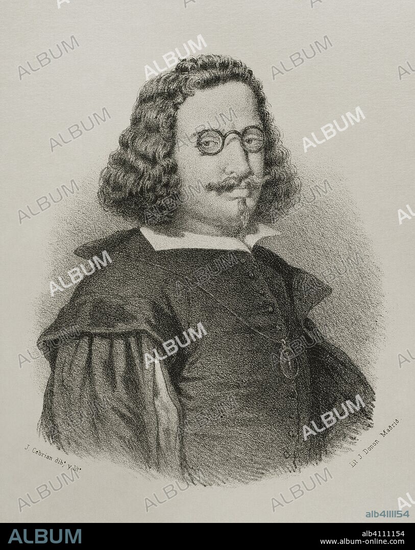 Francisco de Quevedo (1580-1645). Spanish writer of the Spanish Golden Age. Drawing by Jose Cebrian (1839-1904). Portrait. Lithography. Cronica General de Espa–a, Historia Ilustrada y Descriptiva de sus Provincias. Castilla-La Nueva, 1869.