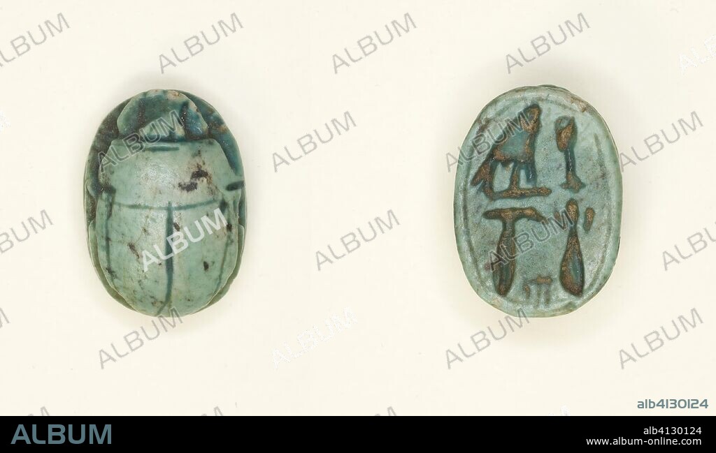 ANCIENT EGYPTIAN. Scarab: Falcon and Hieroglyphs. Egyptian. Date: 1550 BC-525 BC. Dimensions: 1.6 × 1 × 0.6 cm (5/8 × 3/8 × 1/4 in.). Glazed steatite. Origin: Egypt.