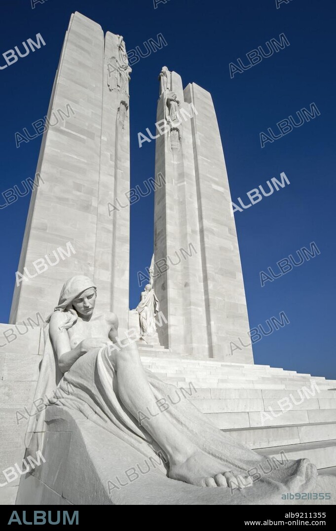 Sculpture at the Canadian National Vimy Memorial, First World War One monument remembering the Battle of Vimy Ridge in Givenchy-en-Gohelle, France
