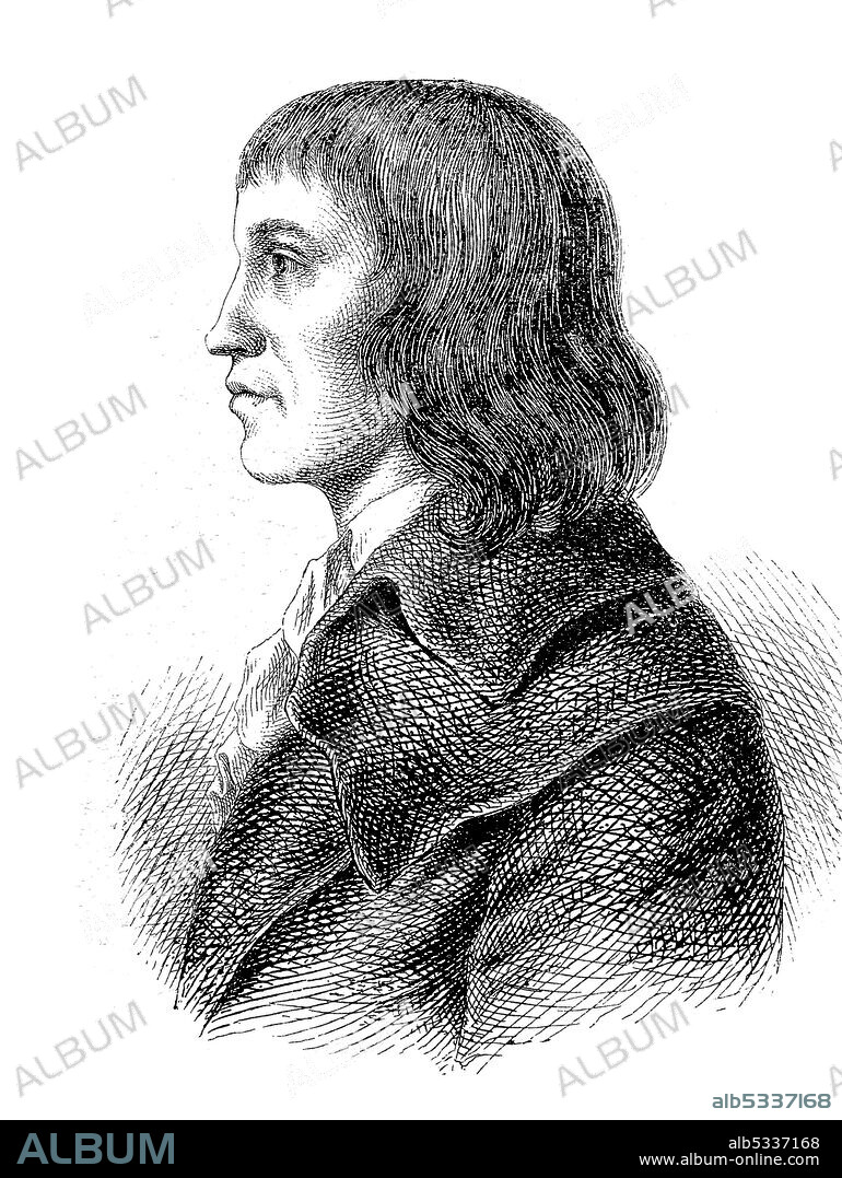Ludwig Gotthard Kosegarten, also Gotthart Ludwig Kosegarten, Ludwig Theobul Kosegarten, 1 February 1758 - 26 October 1818, pastor of the church of Altenkirchen on Rügen, later professor at the University of Greifswald and poet  /  Ludwig Gotthard Kosegarten, auch Gotthart Ludwig Kosegarten, Ludwig Theobul Kosegarten, 1. Februar 1758 - 26. Oktober 1818, Pfarrer der Kirche Altenkirchen auf Rügen, später Professor an der Universität Greifswald und Dichter, Historisch, historical, digital improved reproduction of an original from the 19th century / digitale Reproduktion einer Originalvorlage aus dem 19. Jahrhunder.