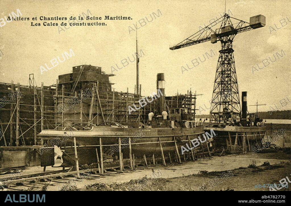 'Ateliers et chantiers de la Seine Maritime. Les cales de construction'. Photographie anonyme pour une carte postale vers 1910. Credit : Collection IM/KHARBINE-TAPABOR.