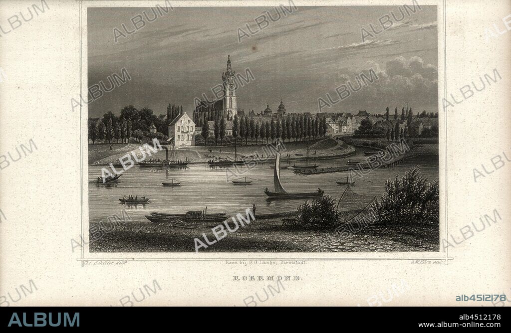 Roermond, View Roermond with Sint-Christoffelkathedraal, signed: Chr. Schuler (del.); G. M. Kurz (sculp.), P. 548, p. 861, Schuler, Chr. (del.); Kurz, Georg Michael (sculp.), 1863, Der Rhein und die Rheinlande in malerischen Original-Ansichten: Abtheilung 3, Section 2 / Holland. Darmstadt: Druck und Verlag von Gustav Lange, 1863.