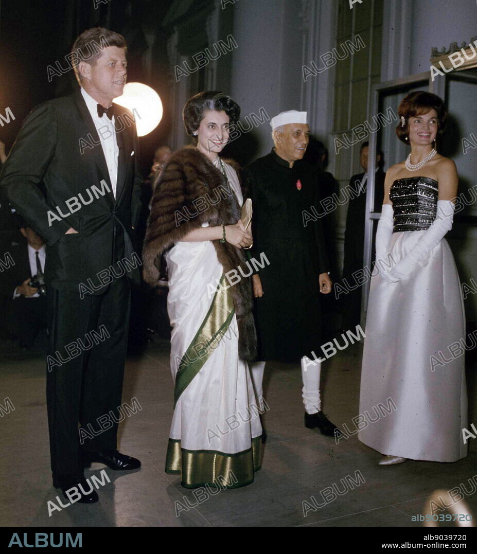 Jawaharlal Nehru (1889 -1964) Prime Minister of India, and his daughter Indira Gandhi meet US President John F Kennedy (1917-1963) and his wife Jackie, at the White House 1962-Indira-Gandhi-Nehru - Copy.