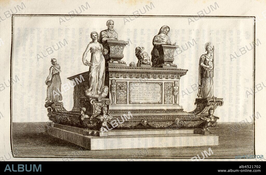 Sepulcher of Pietro di Toledo, Tomb of Pedro Álvarez de Toledo and Maria Osorio Pimentel in the church of San Giacomo degli Spagnoli in Naples (Italy), Fig. 6, p. 168, 1838, Giuseppe Maria Galanti: Napoli e contorni. Napoli: presso Borel e Comp., 1838.