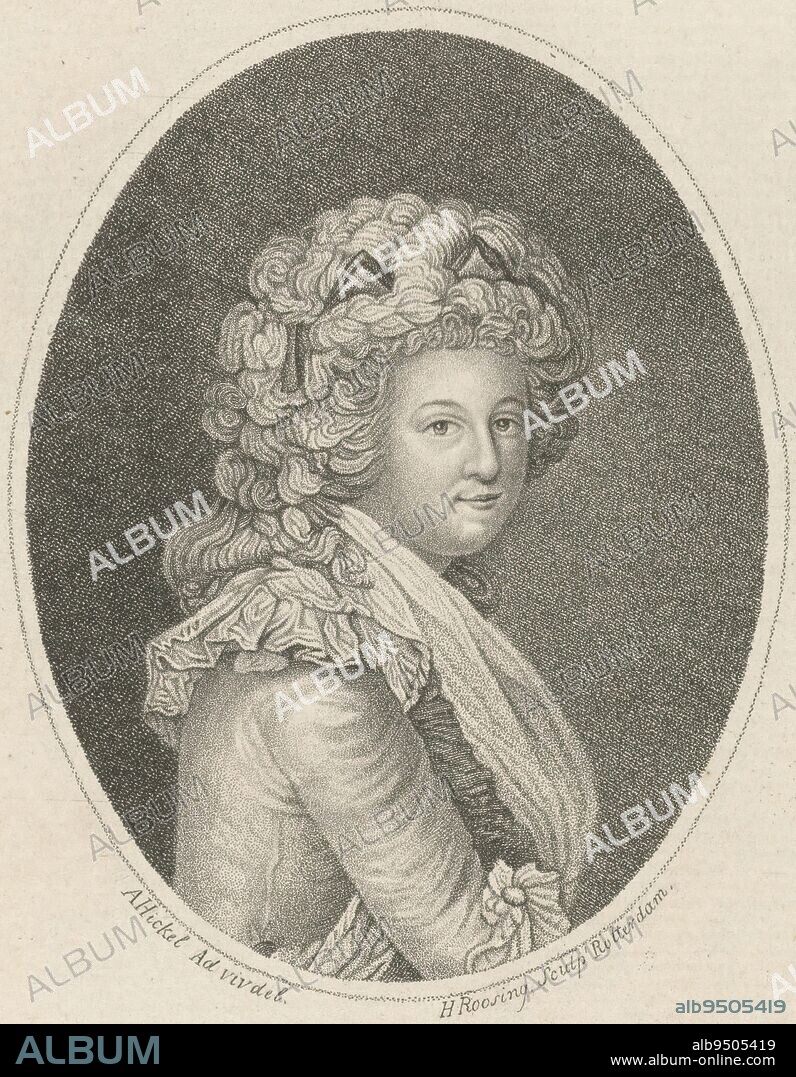 Portrait of Marie-Thérèse Louise de Savoie-Carignan, Hendrik Roosing, after Anton Hickel, 1793, Portrait of Marie-Thérèse Louise de Savoie-Carignan, princess of Lamballe, 'First Court Lady' of Marie-Antoinette. She was murdered in Paris during the September Assassinations (on September 3, 1792)., print maker: Hendrik Roosing, (mentioned on object), intermediary draughtsman: Anton Hickel, (mentioned on object), publisher: Adriaan Pietersz. Loosjes, (mentioned on object), Rotterdam, 1793, paper, engraving, h 220 mm - w 139 mm.