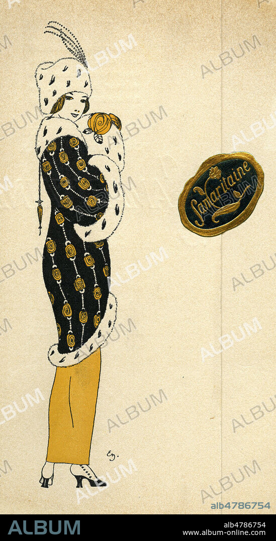 femme en manteau de fourrure. Brochure publicitaire de la Samaritaine datant de 1913. Illustration anonyme. Credit : Collection IM/KHARBINE-TAPABOR.