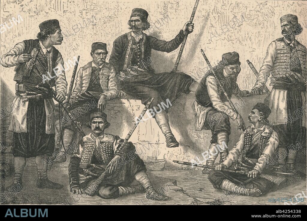 'Group of Montenegrins', c1879. Armed men from Montenegro, in traditional costume.