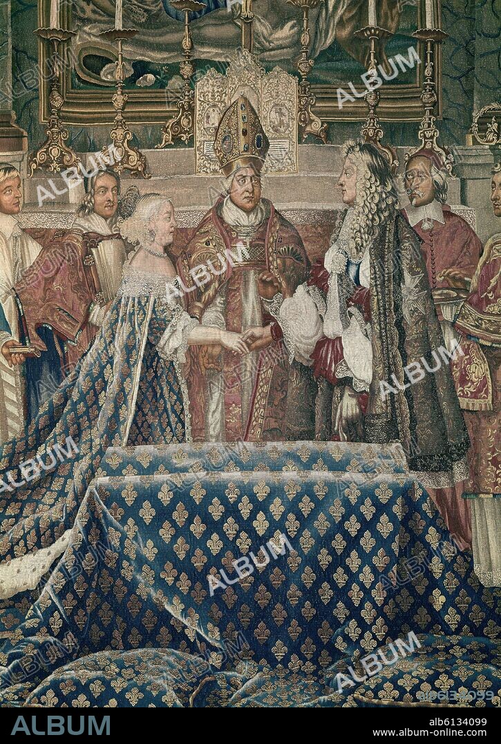 CHARLES LE BRUN (1619-1690). DETALLE-TAPIZ DE GOBELINOS-BODA DE LUIS XIV Y TERESA DE ESPAÑA.