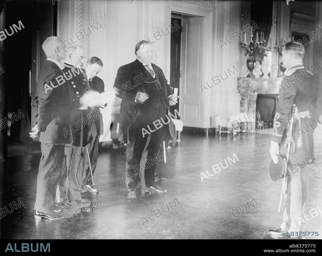 HARRIS & EWING. Capt. Julien Gaugot [sic], U.S.A., Receiving Medal of Honor From President Taft. Medals, Etc., 1910 or 1912. [The Gaujot brothers - Julien Edmund Victor Gaujot and Antoine August Michel Gaujot - were one of the five sets of brothers who have received the Medal of Honor, the US Armed Forces highest and most prestigious military decoration, and the only pair to have been so honored for actions in different actions].