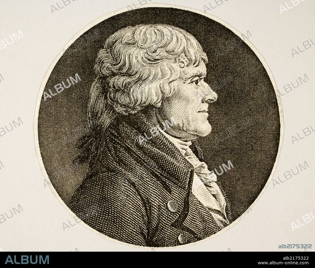 Thomas Jefferson (1743-1826). American Founding Father, the principal author of the Declaration of Independence (1776) and de third President of the United State (1801-1809). Engraving.