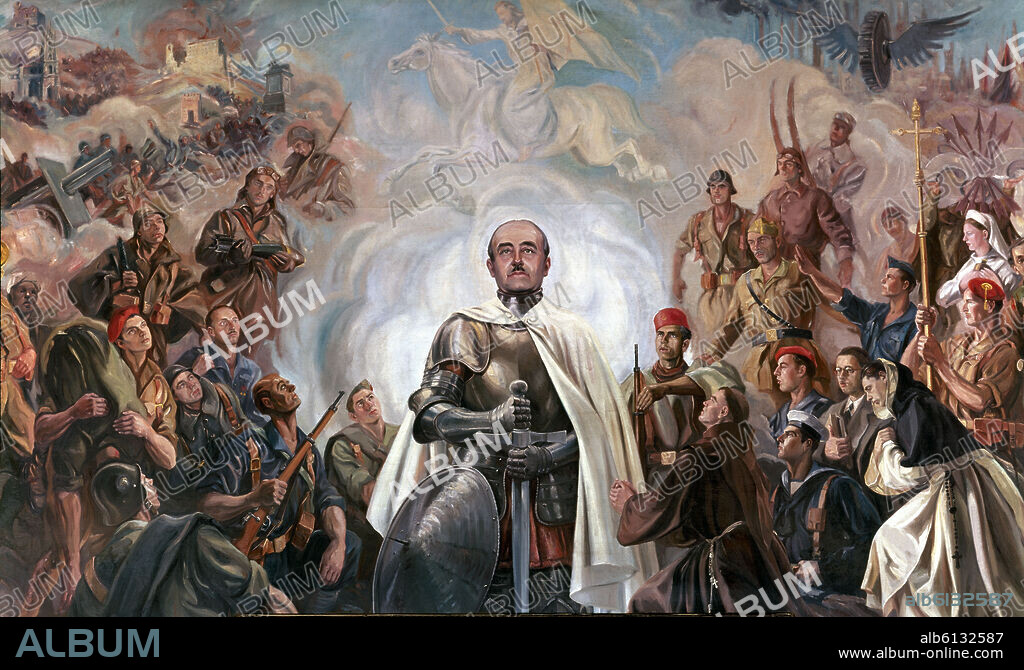 ARTURO REQUE MERUVIA-KEMER-. ALEGORIA DE FRANCO Y LA CRUZADA - 1948/9 - PINTURA MURAL - (DETALLE CENTRAL).