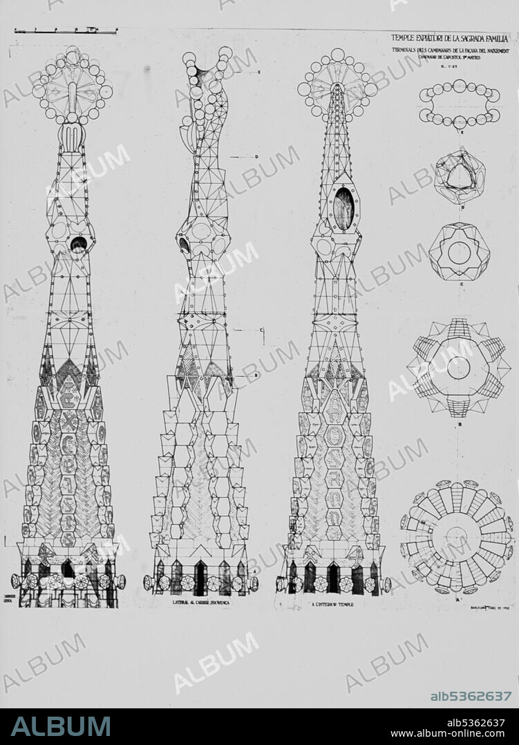 Sagrada Familia (Nativity Facade): plan of the terminal bell tower Apostle Matthias (E: 1:25), 1952.