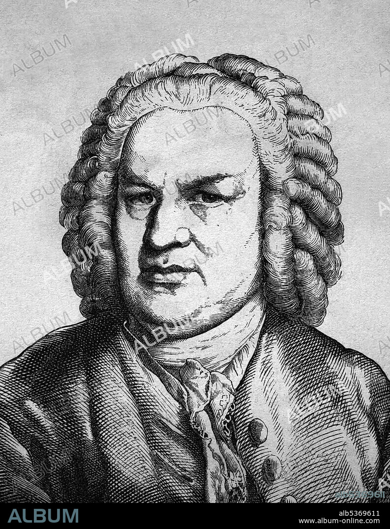 Johann Sebastian Bach, 1685 - 1750, portrait, historic illustration, 1880