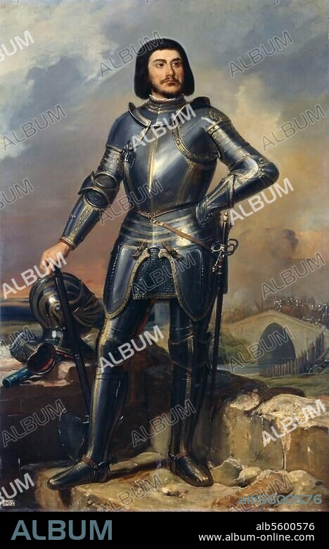 Rais (Retz) Gilles de Montmorency-Laval. sire de R.; French marshal; (devoted himself to magic, and killed many children in connection with this); Palace of Champtocé Maine-et-Loire 1404 - (executed) Nantes 26.10.1440. - Portrait. Painting, 1834, by Eloi Firmin Féron (1802-1876). Oil / Canvas; 219 × 143 cm. Inv. MV 962. Versailles, Château et Trianons.