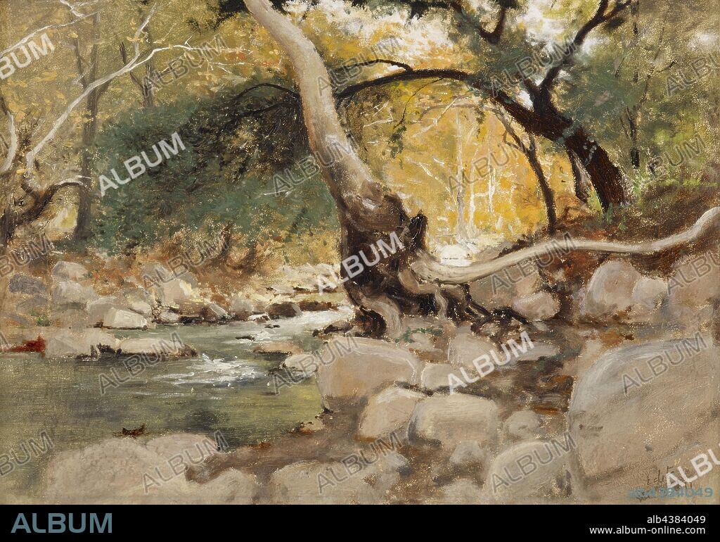 Mission Canyon, Santa Barbara, Lockwood de Forest (American, 1850-1932), 1911, oil on board, 10 x 14-1/4 in. (canvas) 20-1/2 x 24-1/4 x 3-1/2 in. (framed), Signed and dated, lower right: L de F, Dec 26/11, American Painting and Sculpture to 1945.