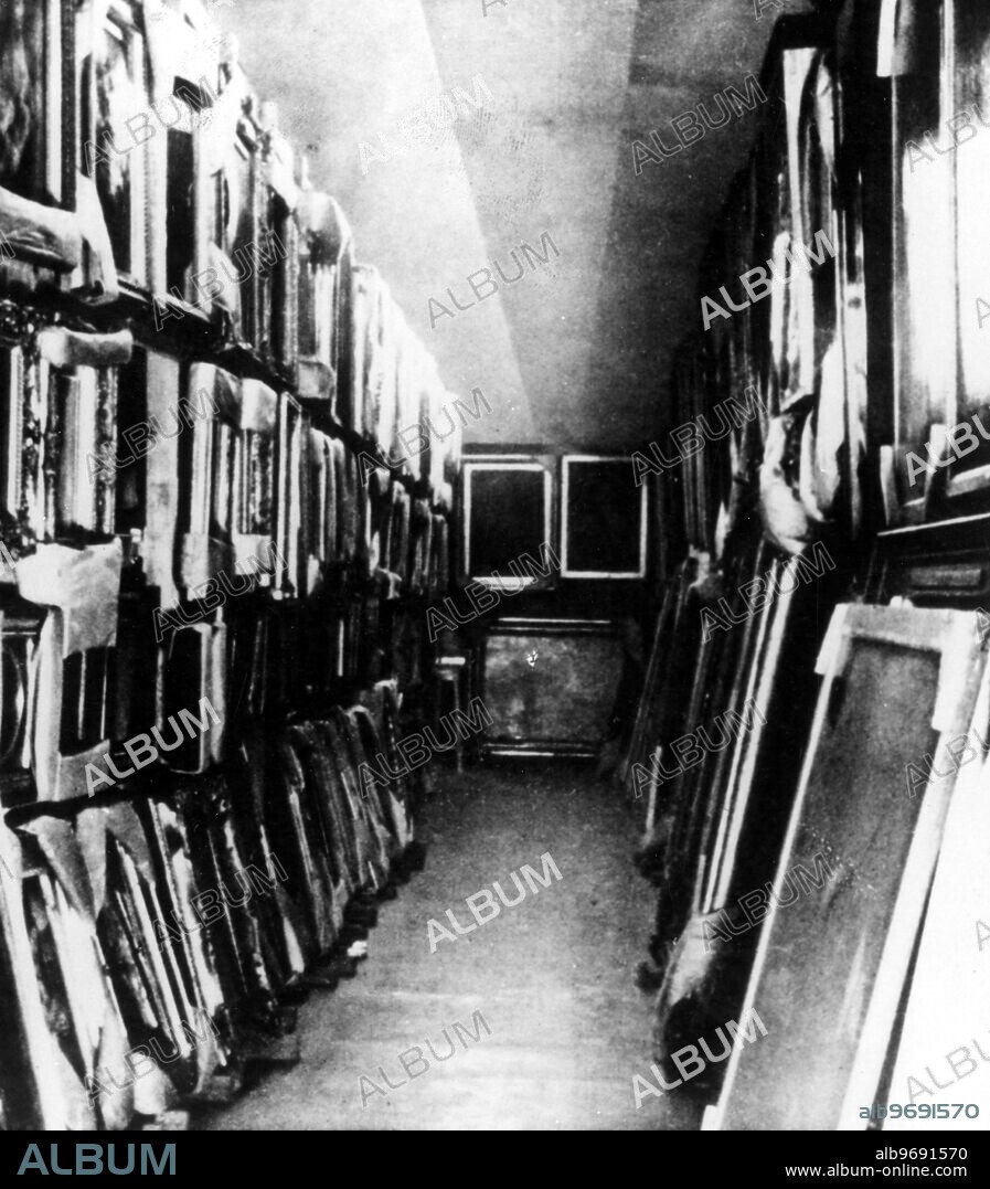 Undated file picture showing art treasures stored in the Manod Quarry slate mine at Ffestiniog , Wales, during the Second World War. The caverns are also said to be fallout shelters for the British Royal family in the event of nuclear war, and they are leased by the Department of the Environment. The renewal of the Department's latest 21 year lease is being opposed in court. The Cwt-Y-Bugail Slate Quarry company wishes to use the Quarry for mining. 1983.