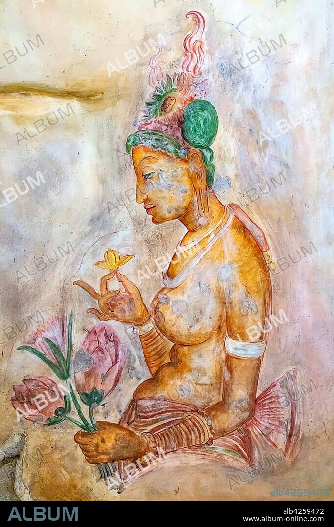 Replica of the famous wall paintings at Sigiriya, Sigiriya Museum, Sri Lanka, Asia.