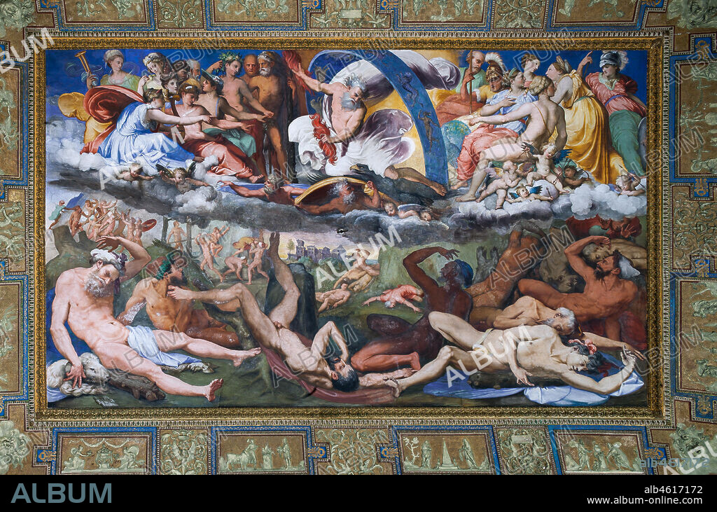 Genoa, Villa del Principe (Palazzo di Andrea Doria), The Hall of Jupiter, the vault: Zeus striking the rebelling Giants (the Fall of Giants). Fresco by Perin del Vaga (Pietro Bonaccorsi), 1530 - 1533.