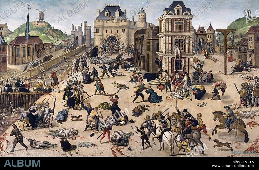 The Bloodbath of Bartholomew's Night, painting by François Dubois, c. 1584, Bartholomew's Night, Parisian Blood Wedding, Massacre de la Saint-Barthélemy, was a pogrom against French Protestants, the Huguenots, which took place on the night of 23-24 August 1572, Bartholomew's Day, Historical, digitally restored reproduction of a 19th century original, exact date unknown