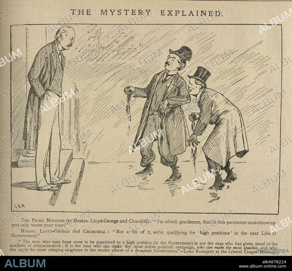 The mystery explained. A cartoon depicting Sir Henry Campbell-Bannerman, David Lloyd-George and Winston Churchill. Illustration from issue dated 18th April 1905. The Pall Mall Gazette. London, 7 Feb.1865 - 5 Feb.1921. Source: Colindale, 3. Language: English.