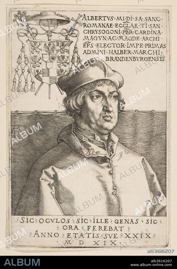 ALBERTO DURERO. Cardinal Albrecht of Brandenburg. Artist: Albrecht Dürer (German, Nuremberg 1471-1528 Nuremberg). Dimensions: Sheet: 6 × 4 in. (15.2 × 10.2 cm). Sitter: Portrait of Cardinal Albrecht of Brandenburg (German, 1490-1545). Date: 1519.