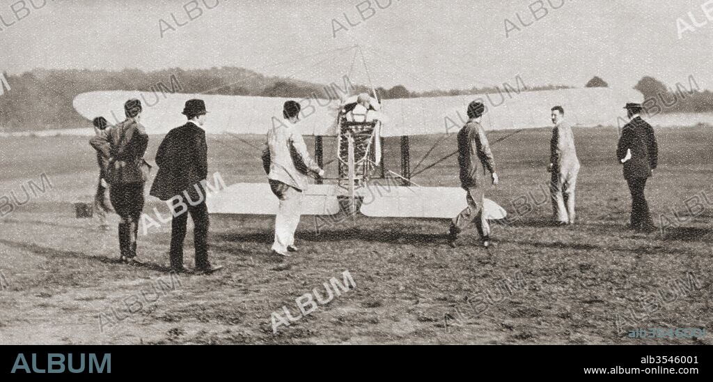 Adolphe Célestin Pégoud, 1889 - 1915. Pre-war French aviator who became the first fighter ace. Seen here in 1913 taking off on his historic flight where he "looped the loop". From The Story of 25 Eventful Years in Pictures published 1935.